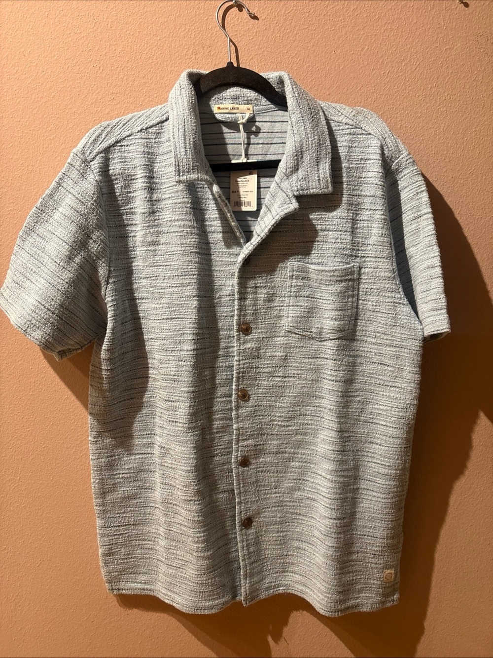 MARINE LAYER Button Up Pocket Texture Resort Shirt Sterling Blue Men’s Sz Medium